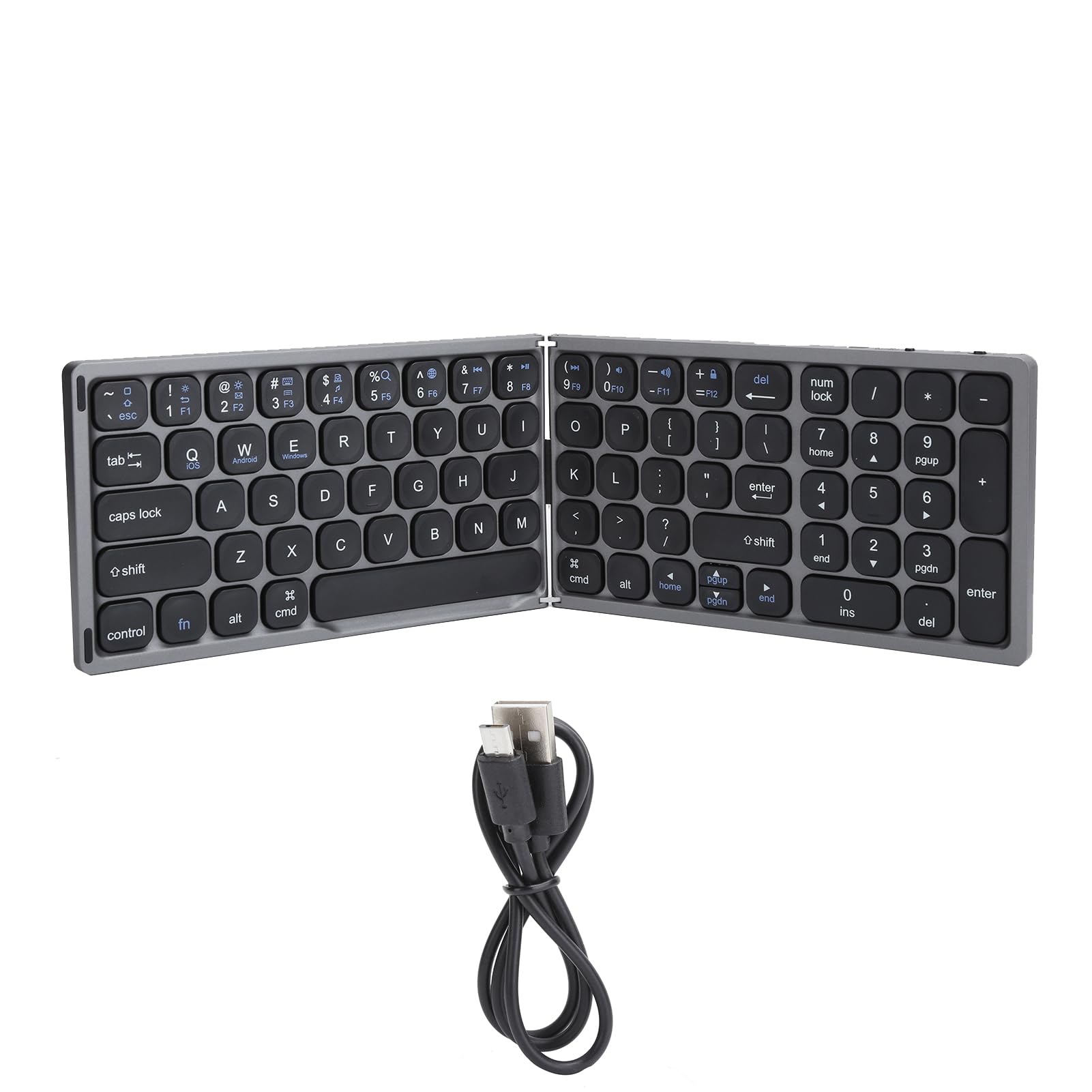 Alomejor Folding Bluetooth Keyboard with Numeric Keypad (Iron Gray) | Wireless, design ultrasottile, compatibile con IOS, , , pieghevole portatile, tasti di dimensioni standard