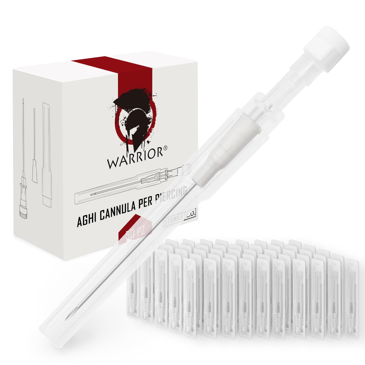 WARRIOR Cánula estéril desechable Agujas para perforar la nariz del oído Piercing para el cuerpo Accesorio de tatuaje profesional (50 piezas/caja, blanco 17G)