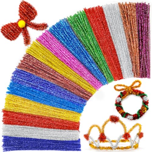 Image of Praisebank Glitter Pipe Cleaners for Crafts, 200pcs, Chenille Stems for DIY Projecets, Arts & Crafts Supplies for Festival Party Decorations