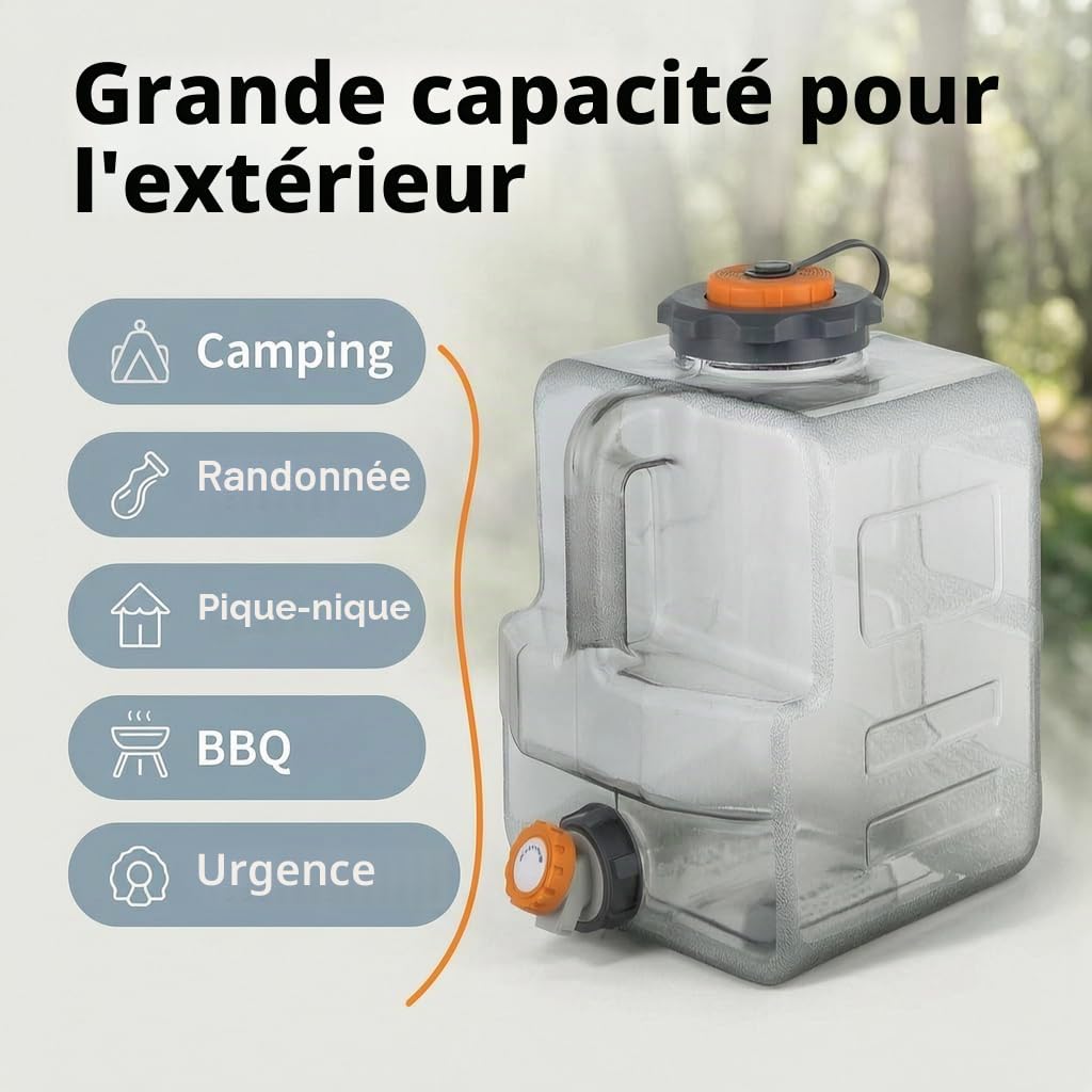 8-20L bidon d'eau avec Robinet, Canister d'eau de Camping Compatible avec Pompes à Eau électriques, réservoir d'eau Portable pour Camping, Outdoor, pêche, fête, VR