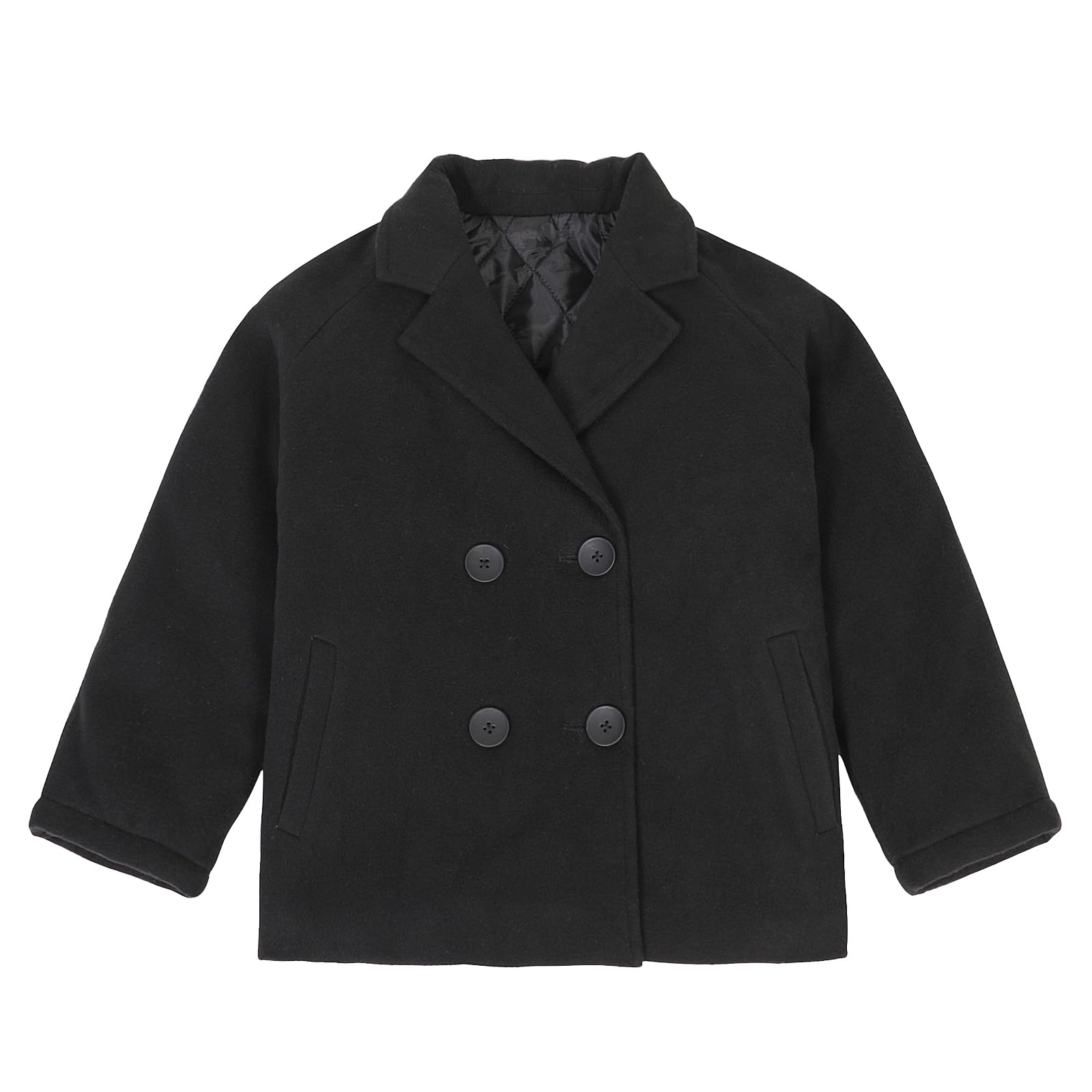ThCreasa Boys Classic Double Breasted Pea Coat Wool Blend Notch Lapel Fall Winter Dress Coats