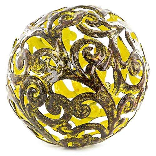 Metal Decorative Sphere for Home Decor - Fancy Yellow, Hand Painted, Modern Decorative Balls for Living Room, Bedroom, Kitchen, Bathroom, Office - Table Decorative Orbs for Ð¡enterpiece