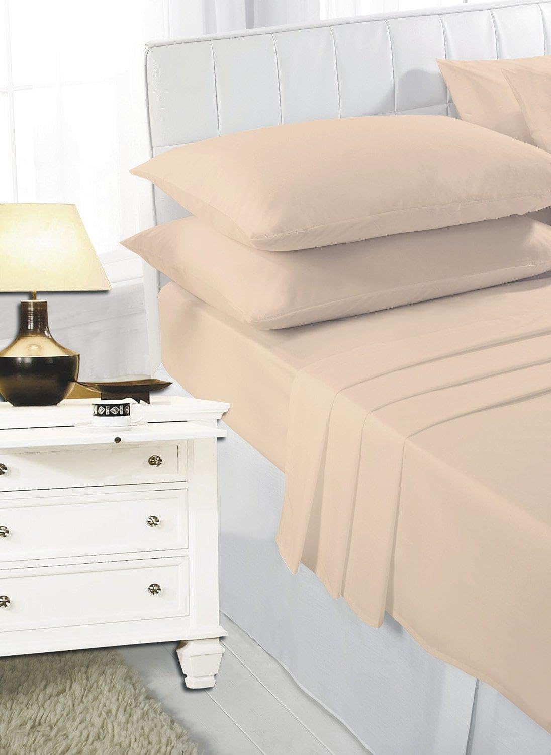 K Collection King Size Percale Fitted Sheet - Soft Polycotton, 23cm Deep Pocket - Beige
