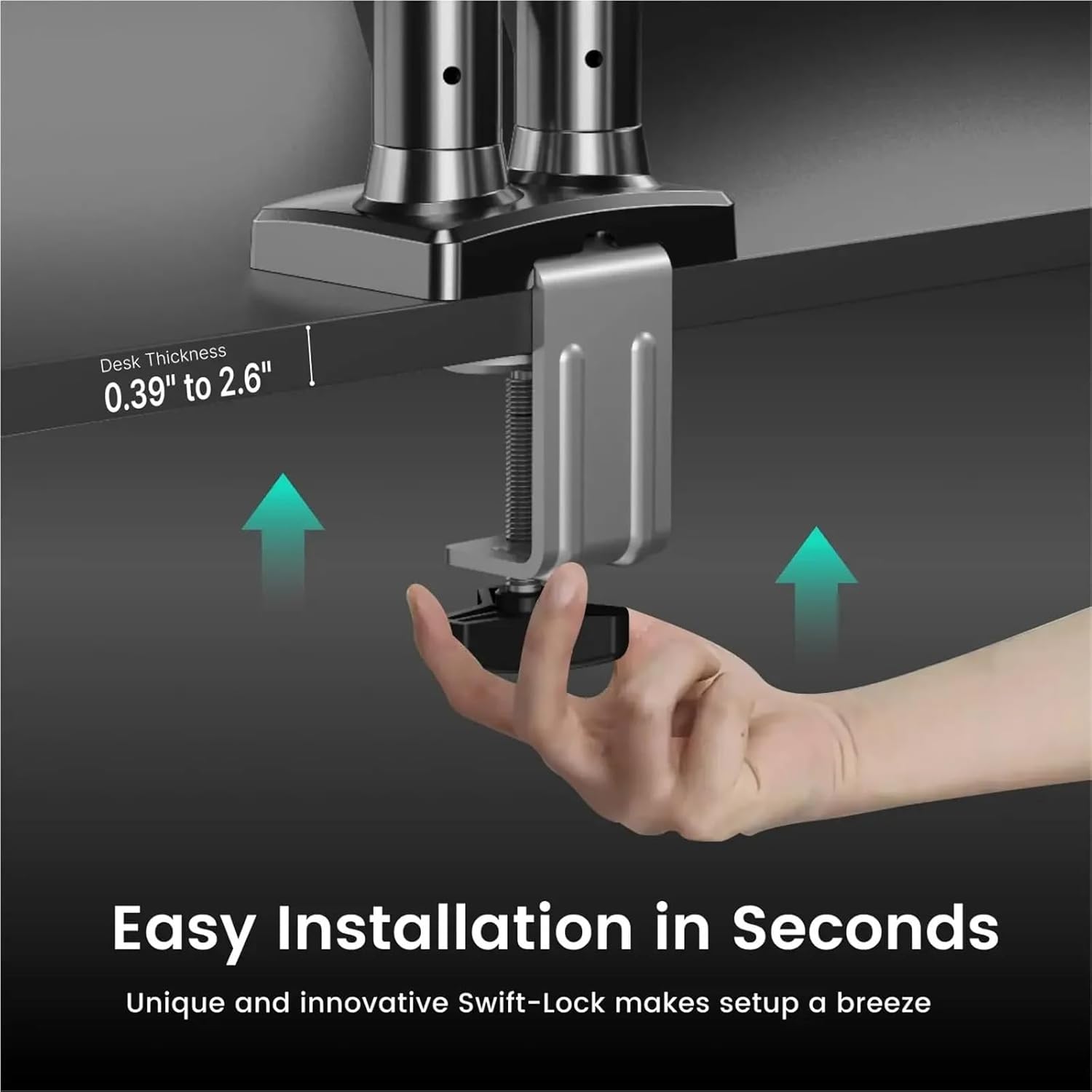 Compatible for Dual Monitor Arm, Flexible Adjustment with C-Clamp & Grommet Mount, Easy Install