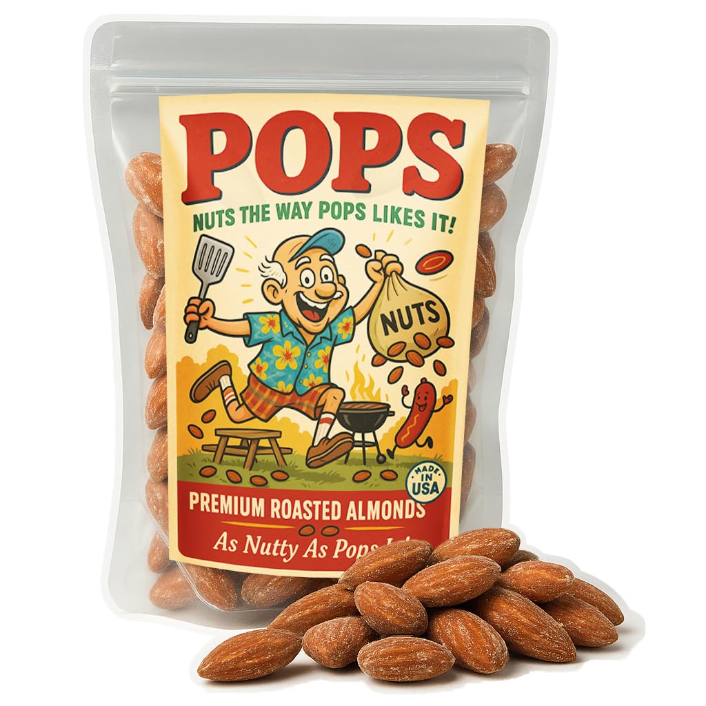 Pops' Nuts - A Gourmet Roasted Almond Snack That's As Legendary As He Is. Hilarious Gag Gift for Dad or Grandpa, Salty Birthday Treat, Made in USA,