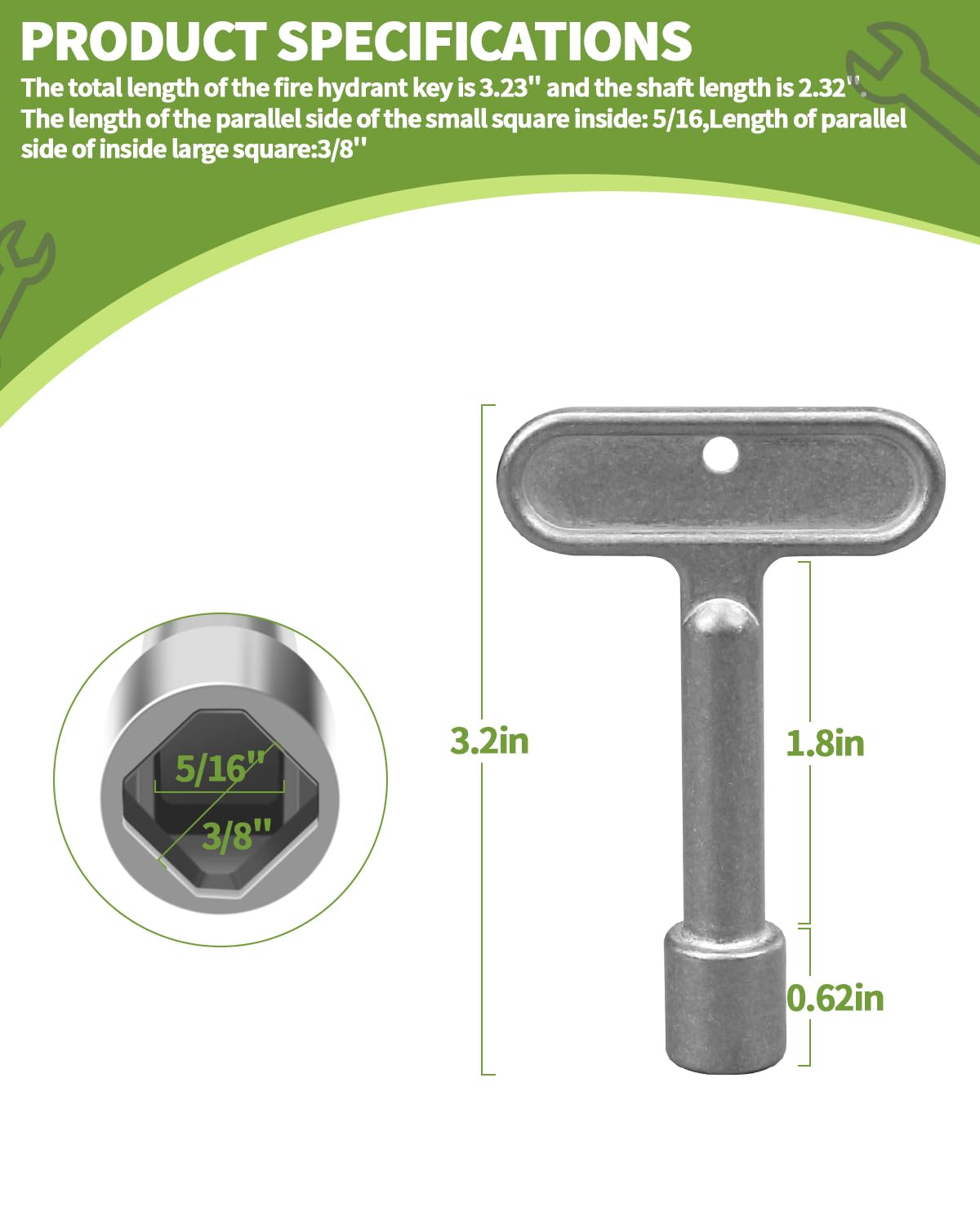 Klucz hydrauliczny 3/20.3 cm, kompatybilny z Zurn P1300-PART-13-KEY Z1300, narzędzie do odcinania klucza wodnego do hydrantu ściennego, blokada kranu zewnętrznego, zawory węża zewnętrznego, klucz do