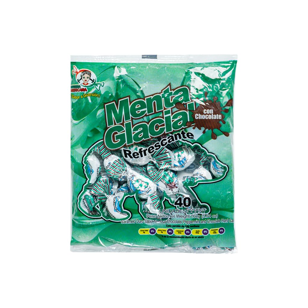 Confiteria Americana Menta Glacial, Traditional Mint Candy, 40 Count, Individually Wrapped, Imported from El Salvador, 5.64 oz