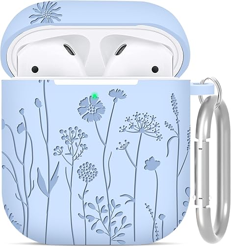 Gyehuo Funda protectora de silicona suave compatible con Apple AirPods de 2 y 1 generación con llavero (rosa)