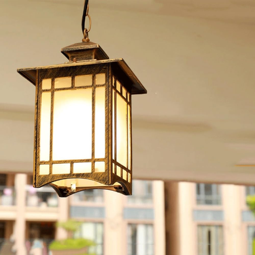 Kwadratowa zewnętrzna lampa wisząca ze szklanym kloszem