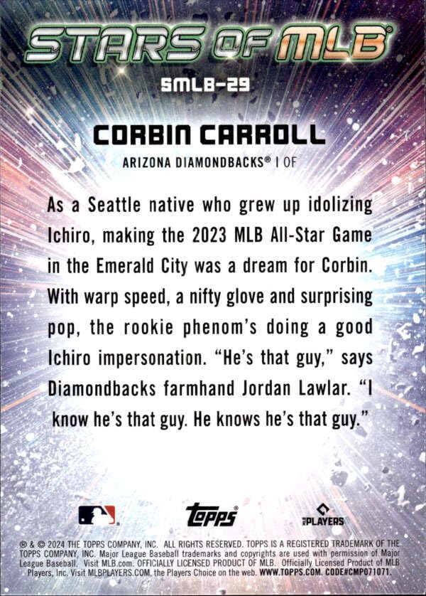 Amazon.com: 2024 TOPPS STARS OF MLB #SMLB-29 CORBIN CARROLL