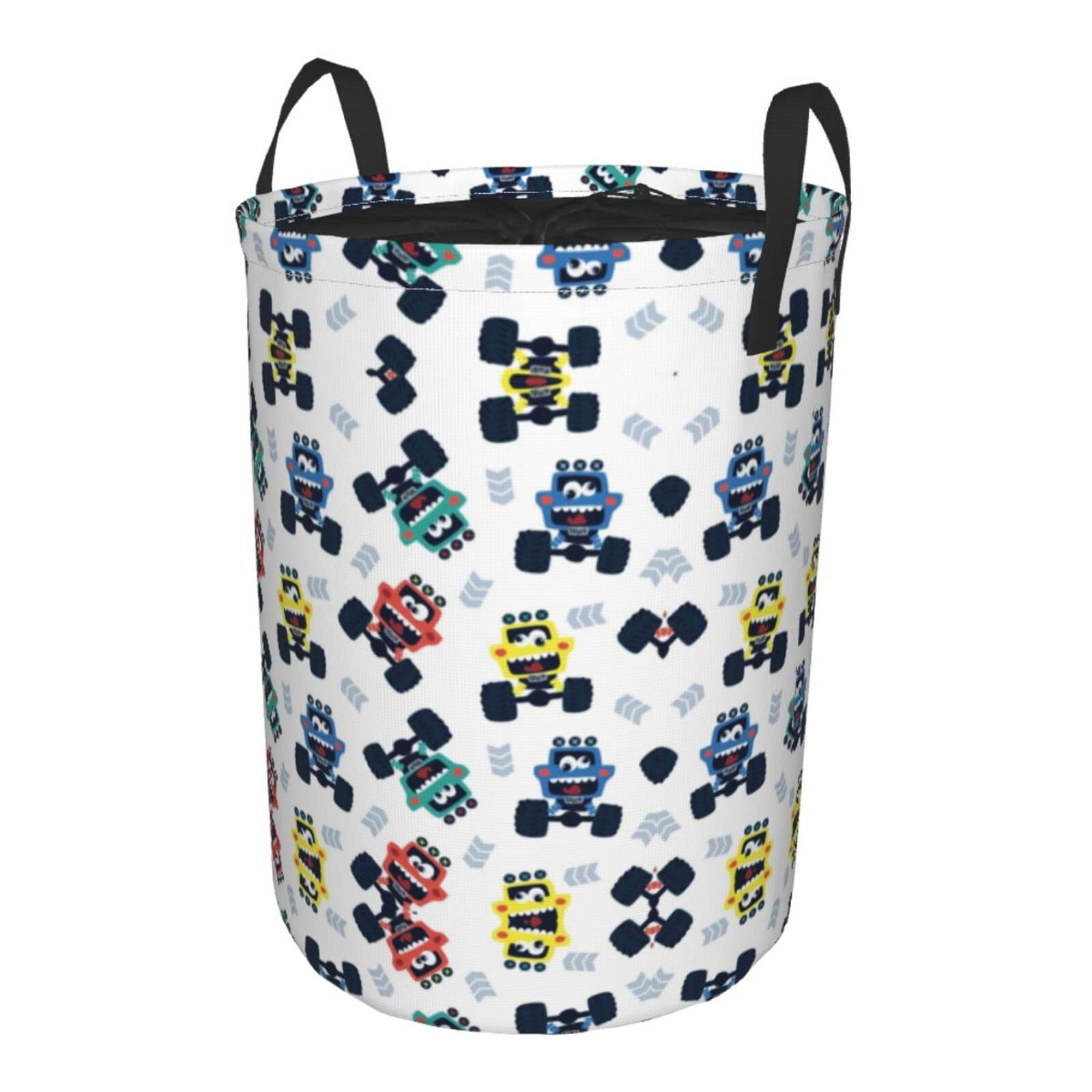 NYHGOXM Large Laundry Basket Cute Monster Trucks Print Round Tunic Dirty Pocket, For Baby Products, Toys, Bedroom Hamper