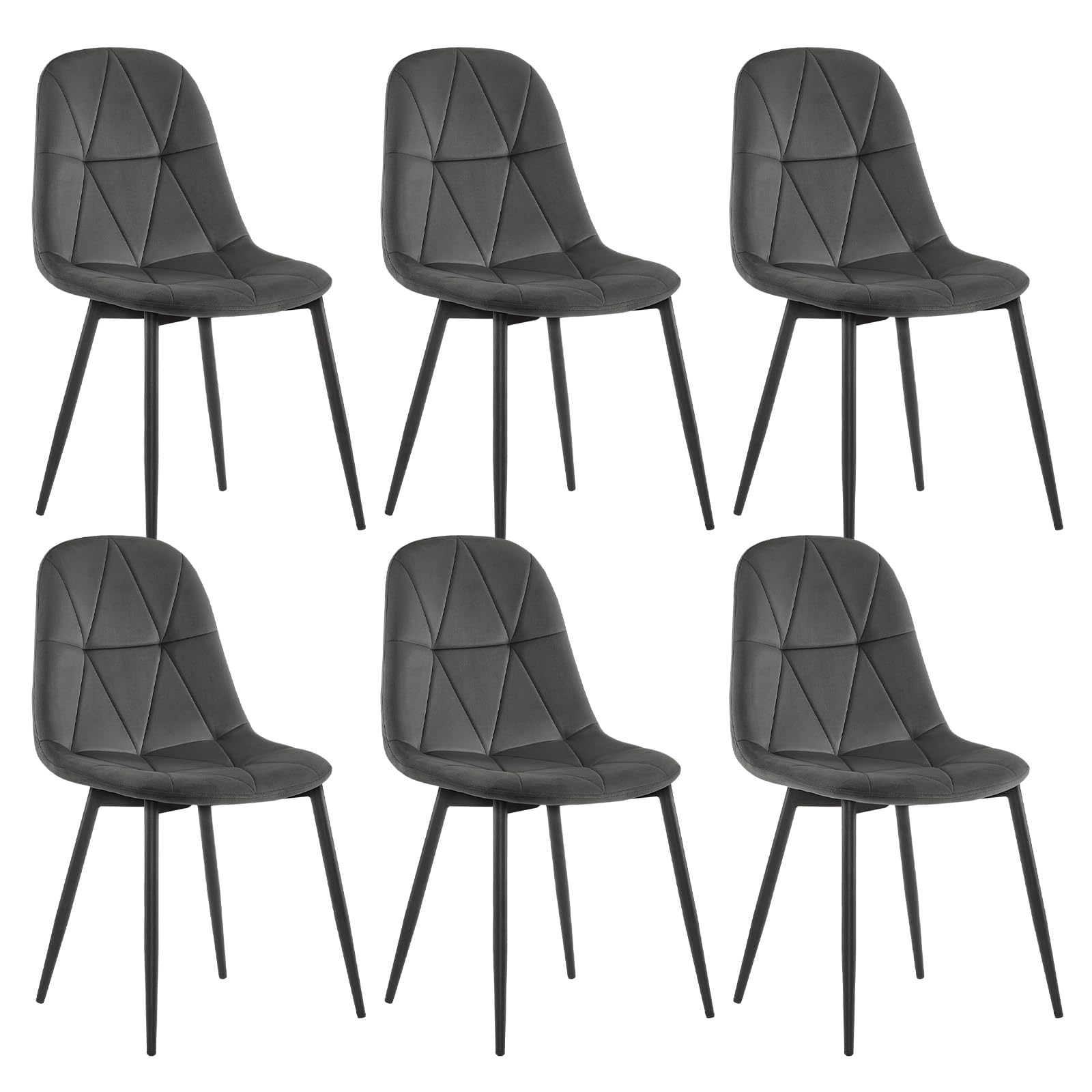 Lestarain Esszimmerstühle 6er Set mit Rückenlehne, für Esszimmer Küche Wohnzimmer, Küchenstühle gepolstert mit Samtbezug, aus Metall, ergonomisches Design, Dunkelgrau