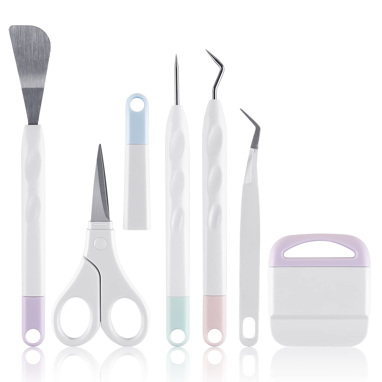 6-Piece Set Craft Vinyl Weeding Tools Set Spatula/Scissors with Cap/Piercing Tool/Weeder/Tweezers/Scraper Basic Weeding Tool Kit Perfect for Vinyl, Paper, Iron-on Projects, and More.