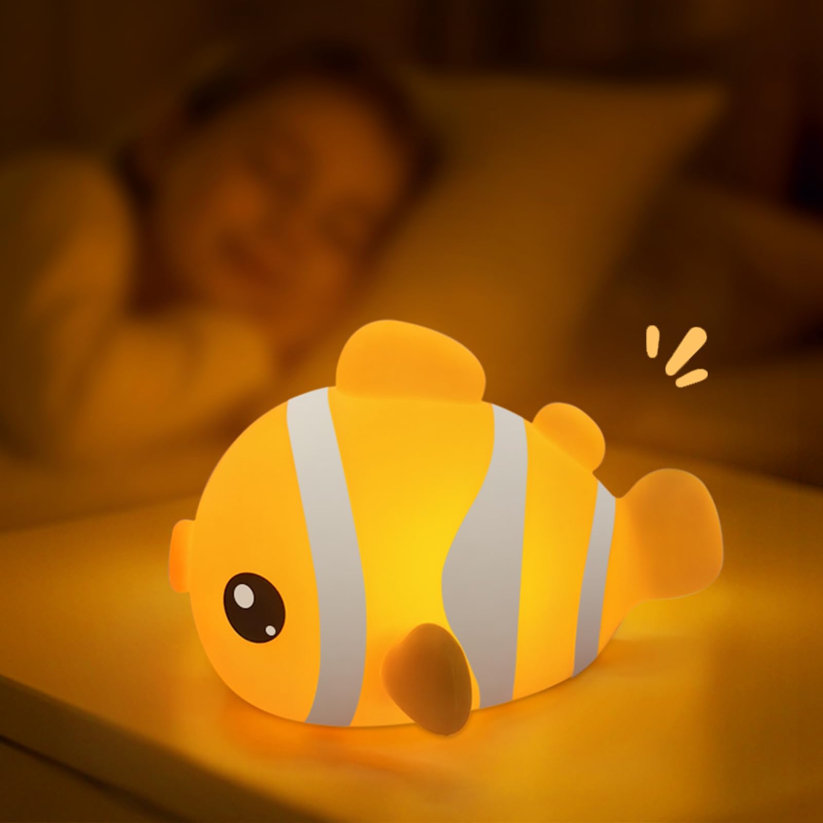 SAMALICAR Nachtlicht Kinder Clownfisch Dimmbar mit Timer & Touch-Steuerung, Süße Silikon Nachtlampe Baby USB-Aufladbar, Niedliche Clownfisch Lampe für Kinderzimmer Deko, Geschenk für Mädchen Jungen
