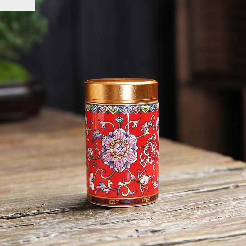 XYNSNDB Zuckerdose, Keramikdose mit Metalldeckel, versiegelte Dosen, Kleiner Vorratsbehälter, tragbare Teedose, Teedose, Bonbonglas, Tee-Organizer, Aufbewahrungsbox, Teedose (Farbe: 01 groß)
