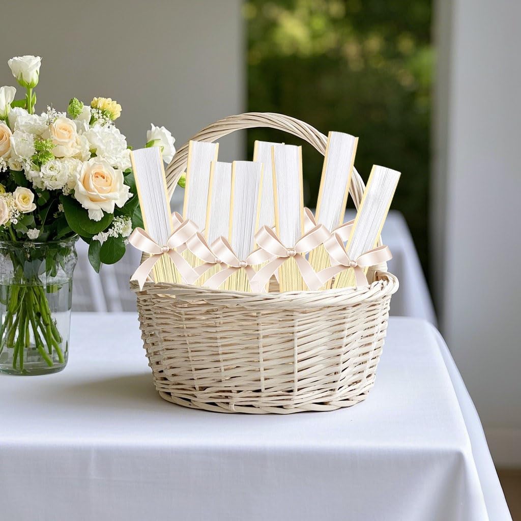 Lot 60 Eventail Mariage Personalisable Blanc Pliante de Papier Cadeau pour Invités Mariage Fête Décoration Déco DIY