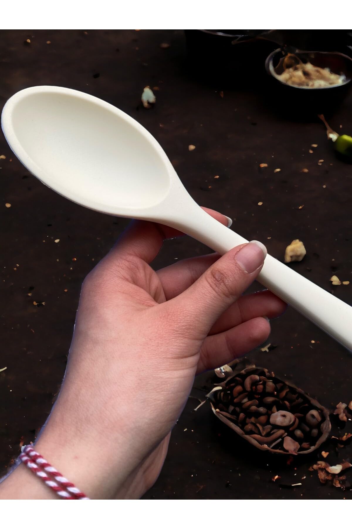 Multiamo Sert Uçlu Isıya Dayanıklı Silikon Kaşık Seti, 28 cm-22 cm-20 cm, Krem