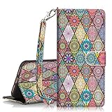 Hocase iPhone Xs Max Case, PU Leather Full Body Protective Wallet Case with Credit Card Holders, Wrist Strap, Magnetic Closure for iPhone Xs Max 2018 with 6.5-inch Display - Mandala Flowers