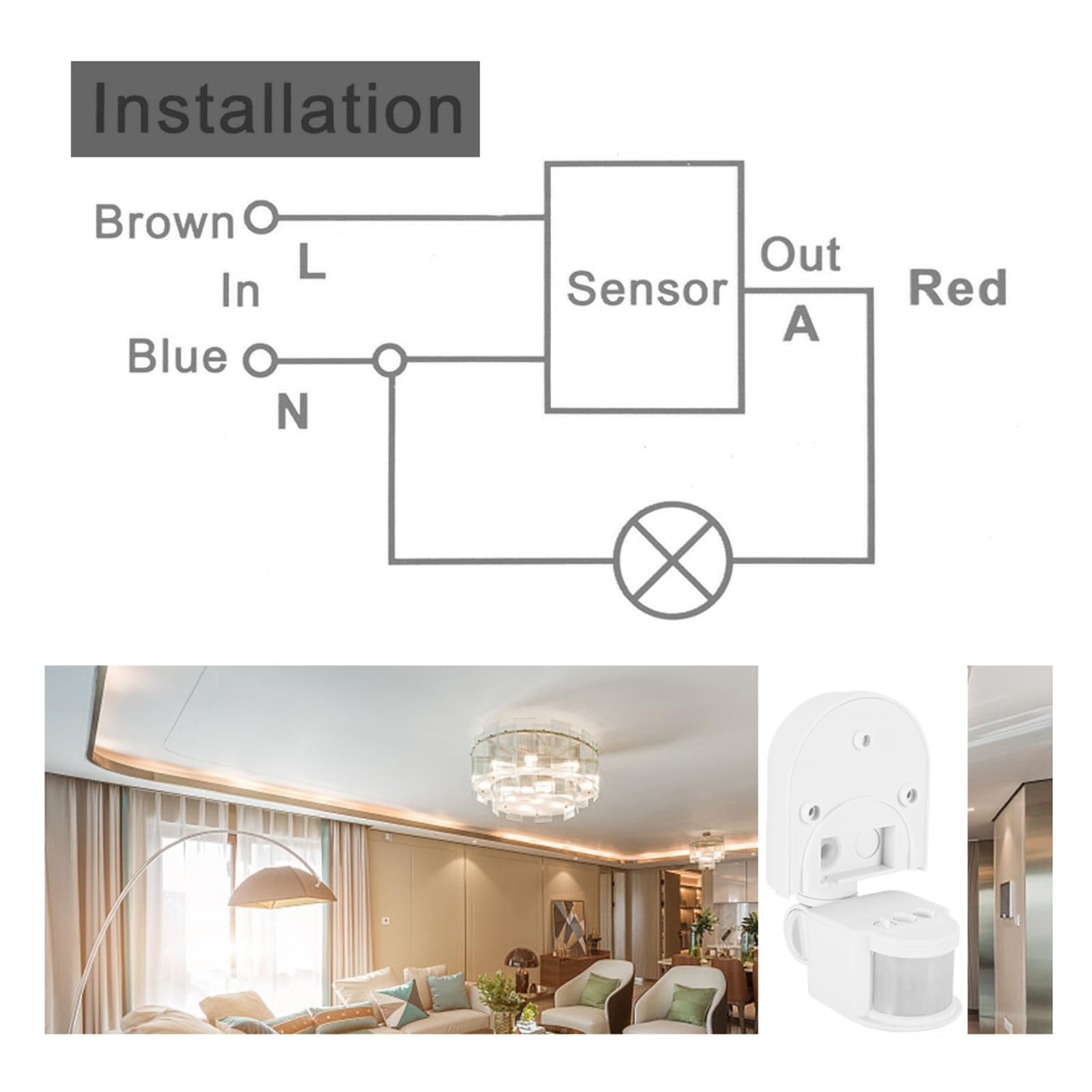 Klanata DC9-24V PIR Motion Sensor Switch, 160° Adjustable Infrared Sensor with Dusk to Dawn Feature and 100-240V Input for Outdoor Security