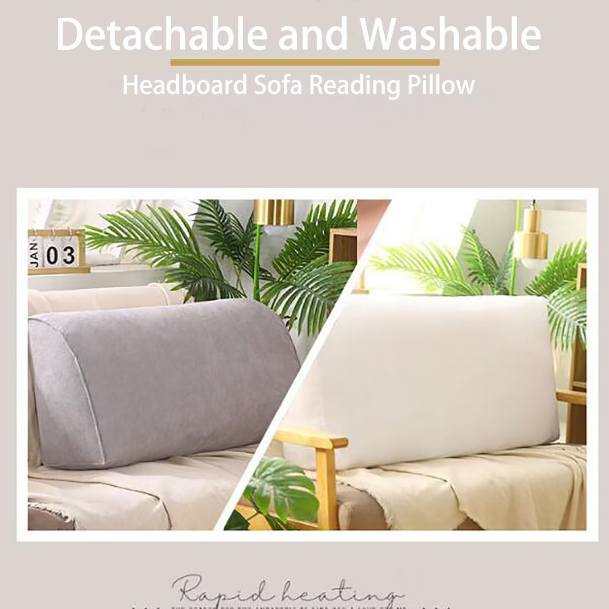 TESICA Wedge Pillows Headboard Reading Pillow Backrest Pillows for Sitting Up in Bed Rest Large Triangle Bolster Cushion Daybed Pillow Lumbar Support Pillow with Removable Cover, Khaki, 23x8x13in