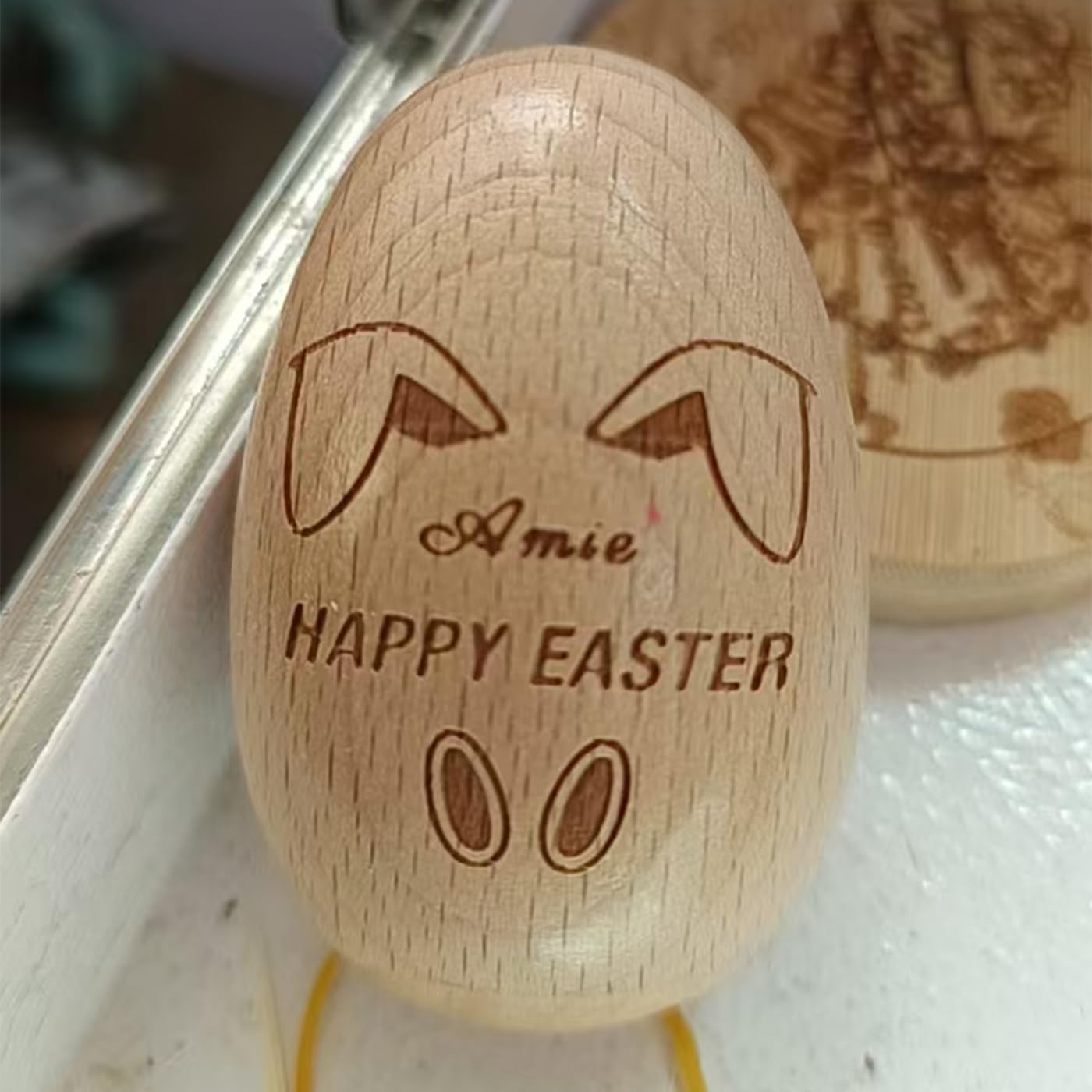Personalized Easter Eggs Wooden Carved Name First Spring Gift for baby/kid Easter egg Name Tags Basket Stuff Handmade Gift (5*8CM Large) image 3