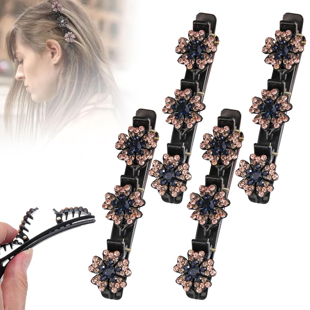 Sparkling Crystal Stone Braided Hair Clips,2025 New Braided Clips for Women,Braided Butterfly Clips for Ladies and Girls,Short Hair Clips Duckbill