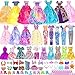 48 pcs Doll Clothes and Accessories, 2 Long Princess Dress, 2 Long Party Dresses, 2 Short Dresses, 2 Tops, 2 Pants, 5 Slip Skirts, 2 Bikinis and 31pcs Doll Accessories for 11.5 inch Dolls (No Doll)