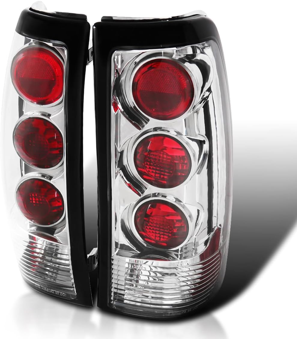 SPEC-D TUNING Chrome Tail Lights Compatible with 1999-2002 Chevy Silverado GMC Sierra 1500/1500HD/2500/2500HD/3500 Models, Left + Right Pair Assembly