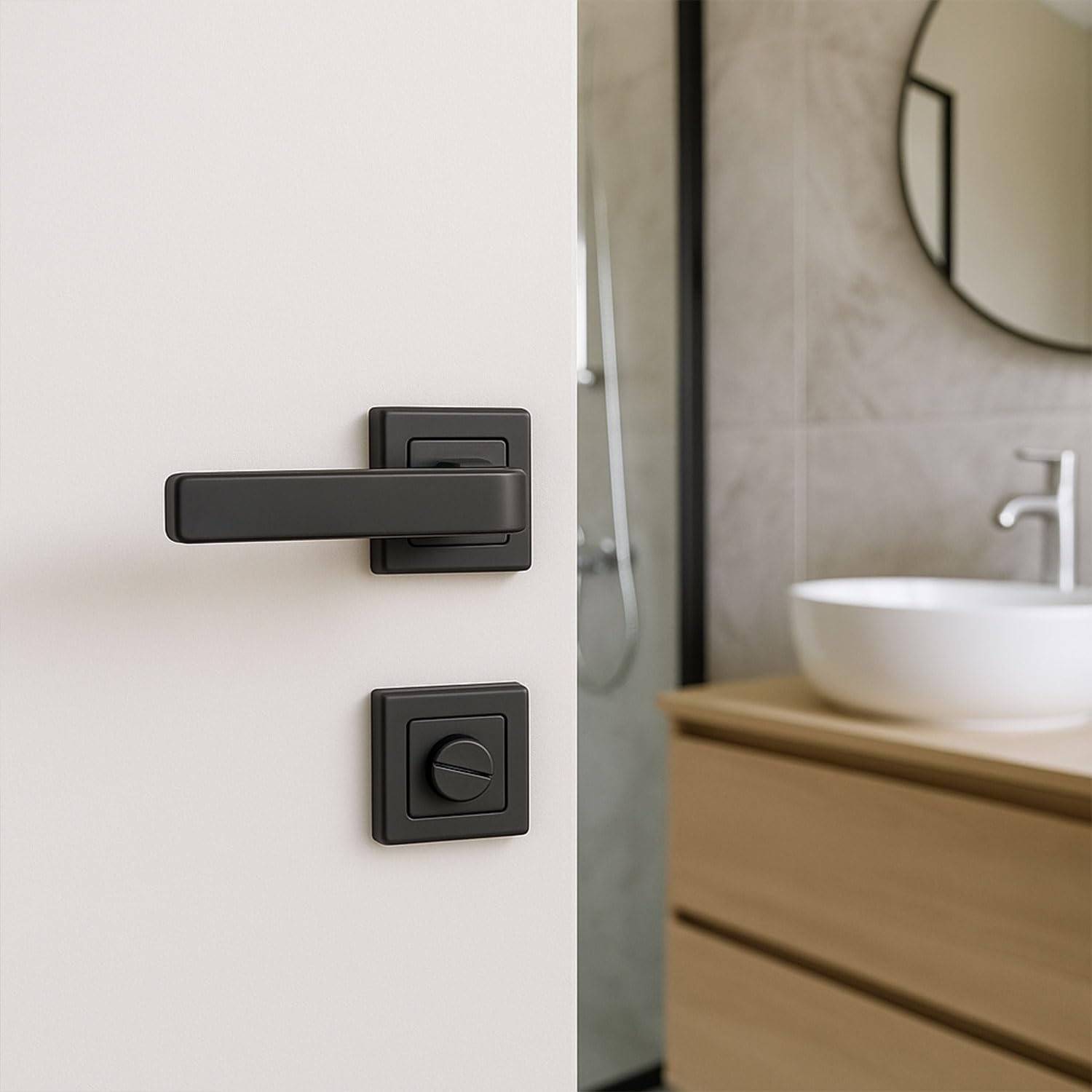 Akdam WC Banyo Kapı Kolu Seti Siyah Modern İçten Kilitlemeli Sessiz Mekanizma Uyumlu Şık Kulp Takımı
