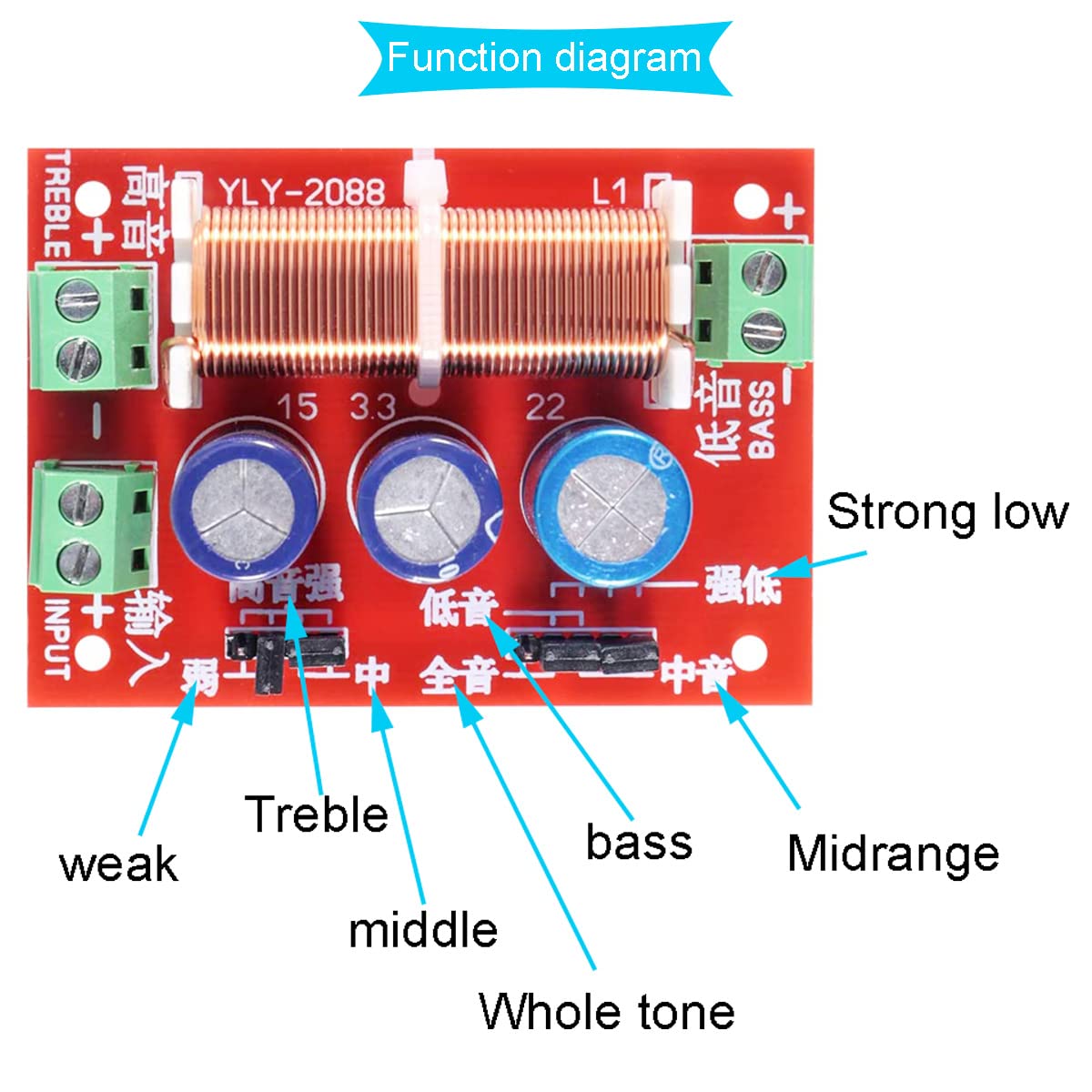 400W Regolabile Alti/Bassi Divisore di Frequenza Audio Altoparlante a 2 Vie Filtri Crossover Audio con Linea Audio