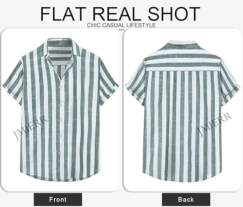 Miniatura 184 de JMIERR Camisas de vestir a rayas con botones y manga corta para hombre