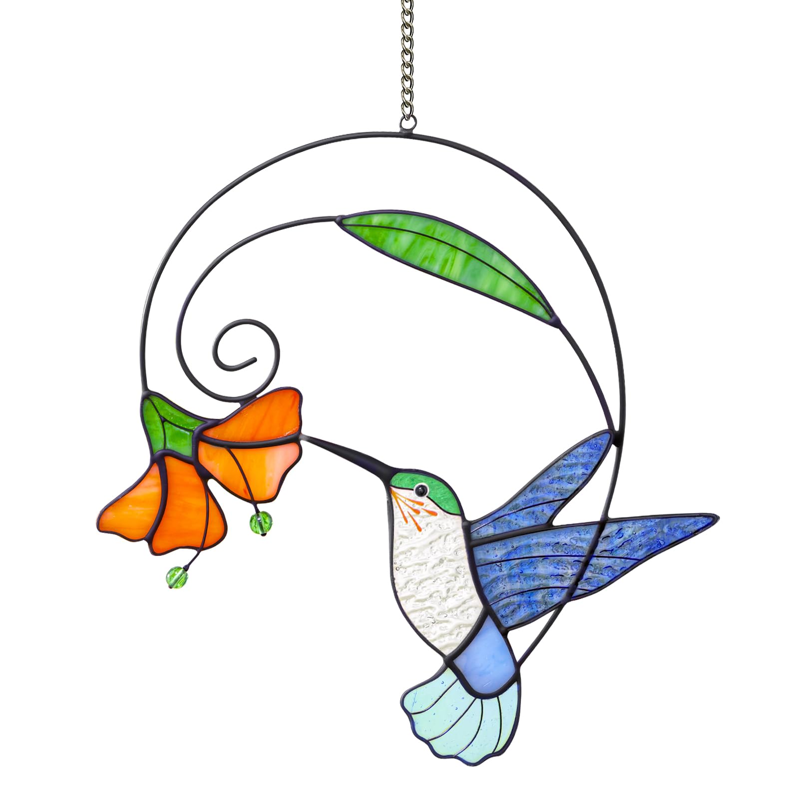 Stained Glass Hummingbird Suncatcher for Window Hanging, Hand-Crafted Garden Decor - Unique Gift for Women, Mom, Bird Watchers, Outdoor Home Art