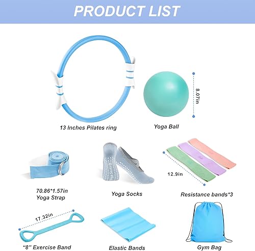Miniatura 9 de Luscinia Pilates Kit,Home Pilates Ring Kit for Women,Pilates Equipment Ring and Ball Set with Pilates Ring, Pilates Ball, Resistance Bands, Figure 8