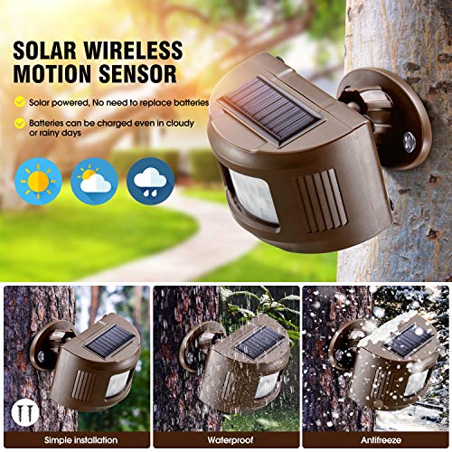 eMACROS Pairable 1/2 Mile Long Range Solar Wireless Driveway Alarm Indoor Outdoor Weatherproof Motion Sensor&Detector Security Alert System (No Sensitivity Switch)