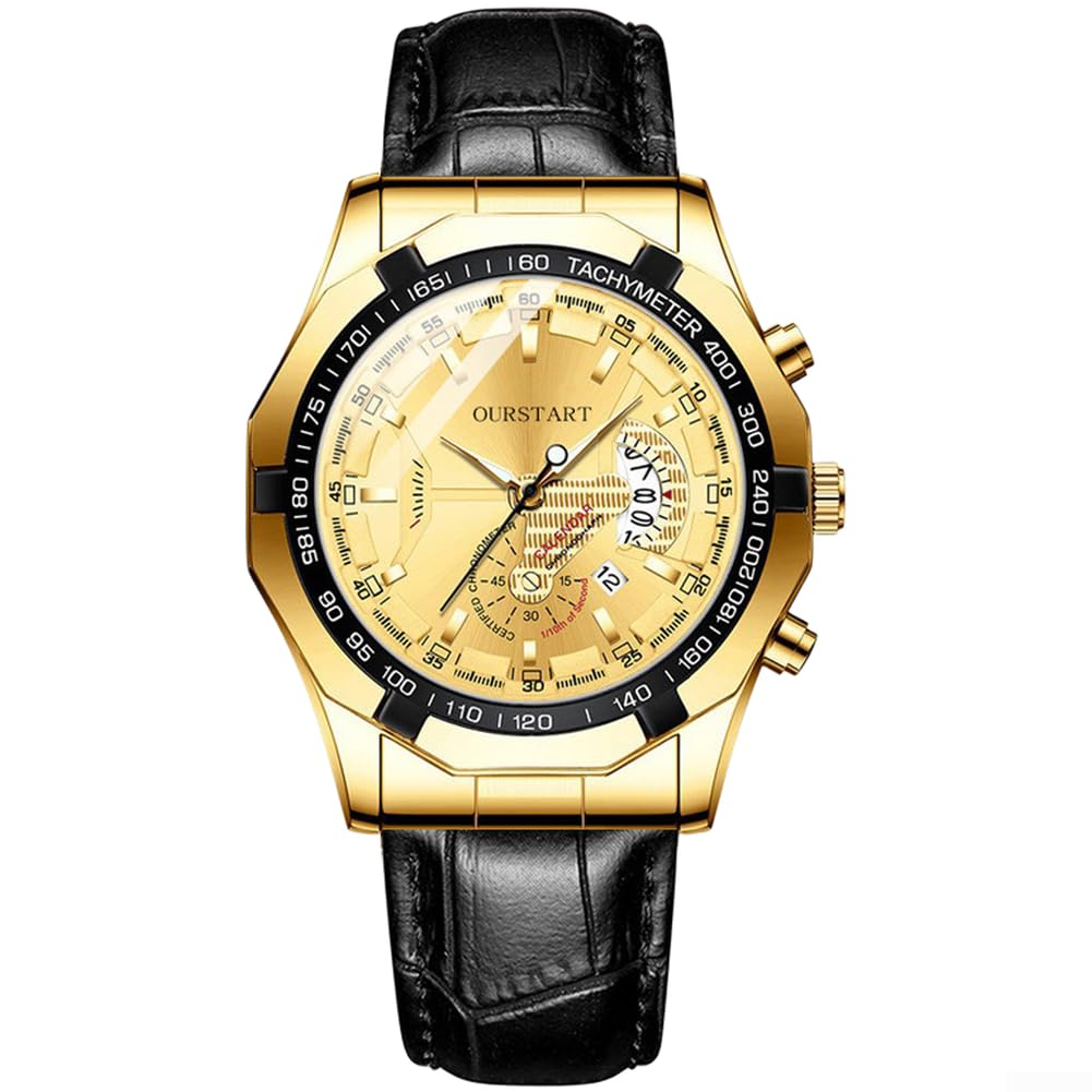 NbgrvB Klassische Herren-Armbanduhr, analoges Quarzwerk, PU-Lederband, modische Datumsanzeige, leicht, 48 g Zinklegierung