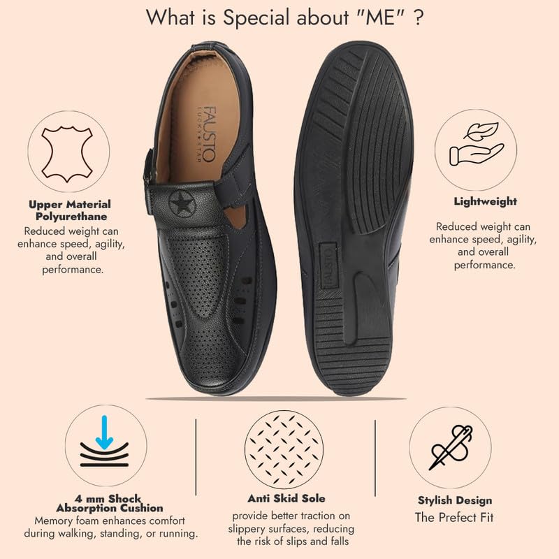 Image of FAUSTO Men's Back Open Perforated Breathable Casual Sandal With Cushioned Footbed|Adujstable Strap Stitched Slip On Sandal For Work|Evening
