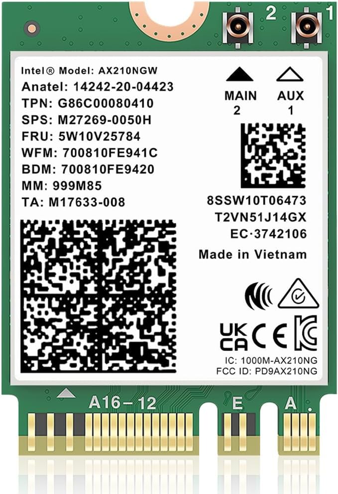 WiFi 6E AX210 NGW WiFi Card with Bluetooth 5.3 WAP3 MU-MIMO 802.11AX Wi-Fi Module Tri-Band (2.4GHz/5GHz/6GHz) 5374Mbps Wireless Network Card for Laptop M.2 NGFF Windows 10/11(64 bit)