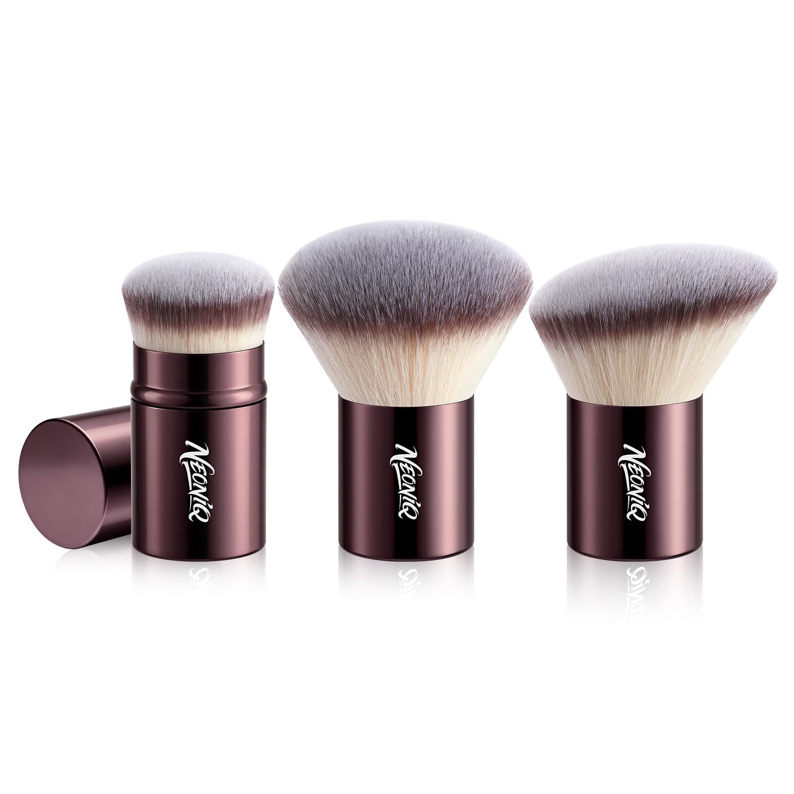 Kabuki Foundation-Pinsel-Set, Reisegröße, Make-up-Pinsel mit Konturpinsel, tragbarer Concealer und Foundation-Pinsel für Flüssigkeit/Creme/Puder, vegan und tierversuchsfrei, Braun, 3-teilig