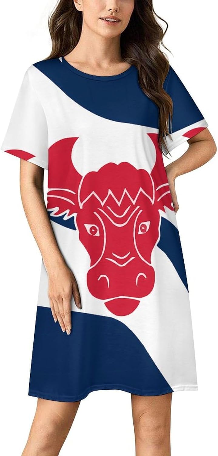 Flag of Oxfordshire Nightgowns for Women Short Sleeve Sleep Dress Casual Sleepshirt Night Gowns Pajamas