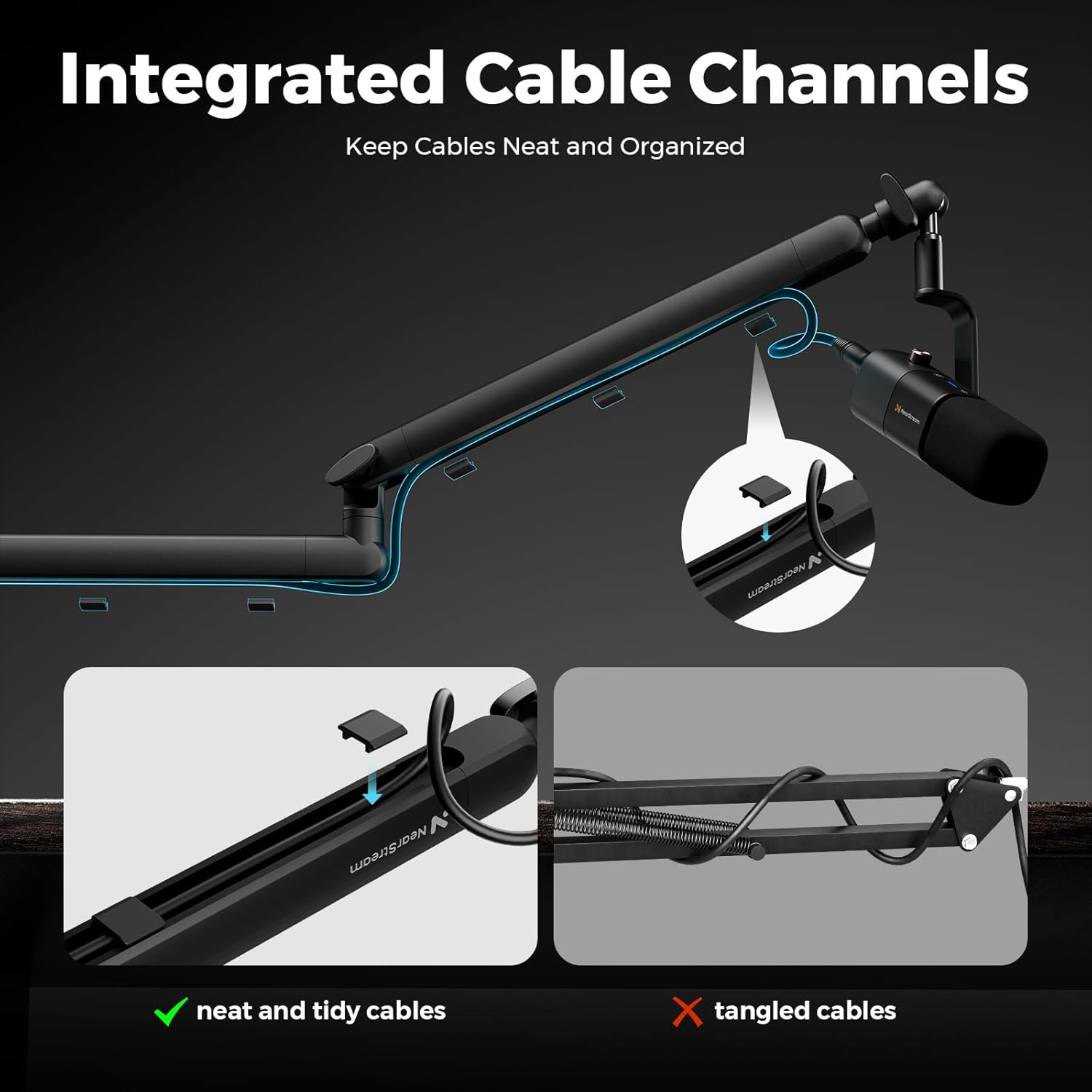 Microphone Stand with 1/4", 3/8" and 5/8" Adapters, Adjustable Microphone Boom Arm with Cable Management, 4.5" Riser, Mic Arm Desk Mount for Podcasting/Streaming/Gaming/Home Office (ST20)