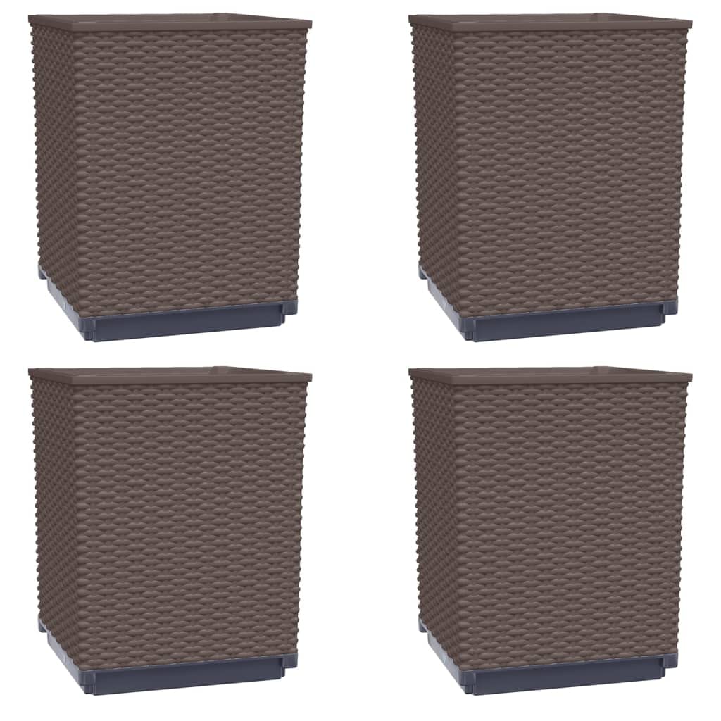 vidaXL Jardineras 4 Unidades Polipropileno marrón 30x30x37 cm, Maceta, arriate Elevado, Soporte para macetas, macetero, bancal Elevado