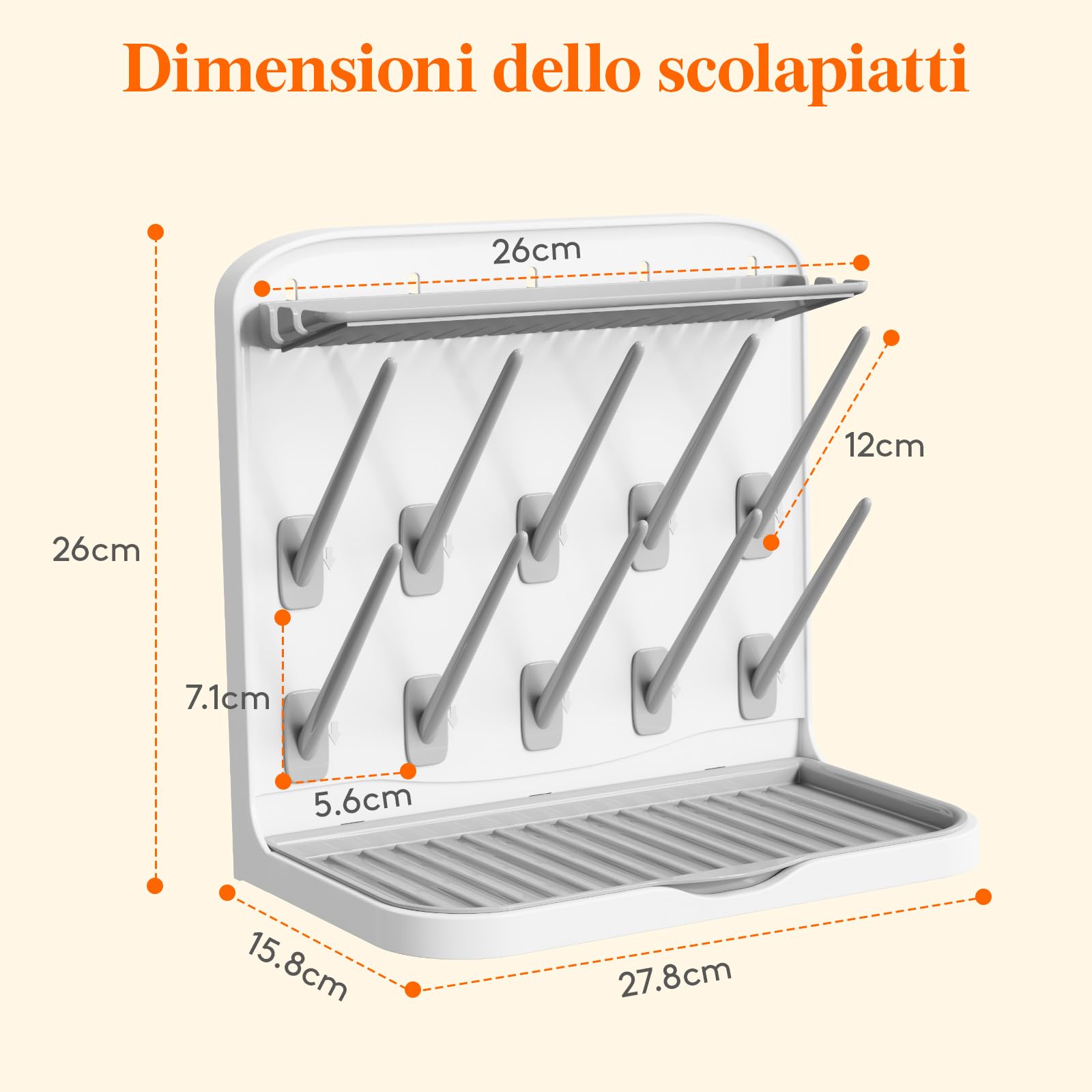 Lifewit Grande Scolabiberon, Scolabiberon Verticale con 10 Ganci e Contenitore per Tettarelle Rimovibile, Adatto a Cannucce a Pressione e Accessori per Tiralatte