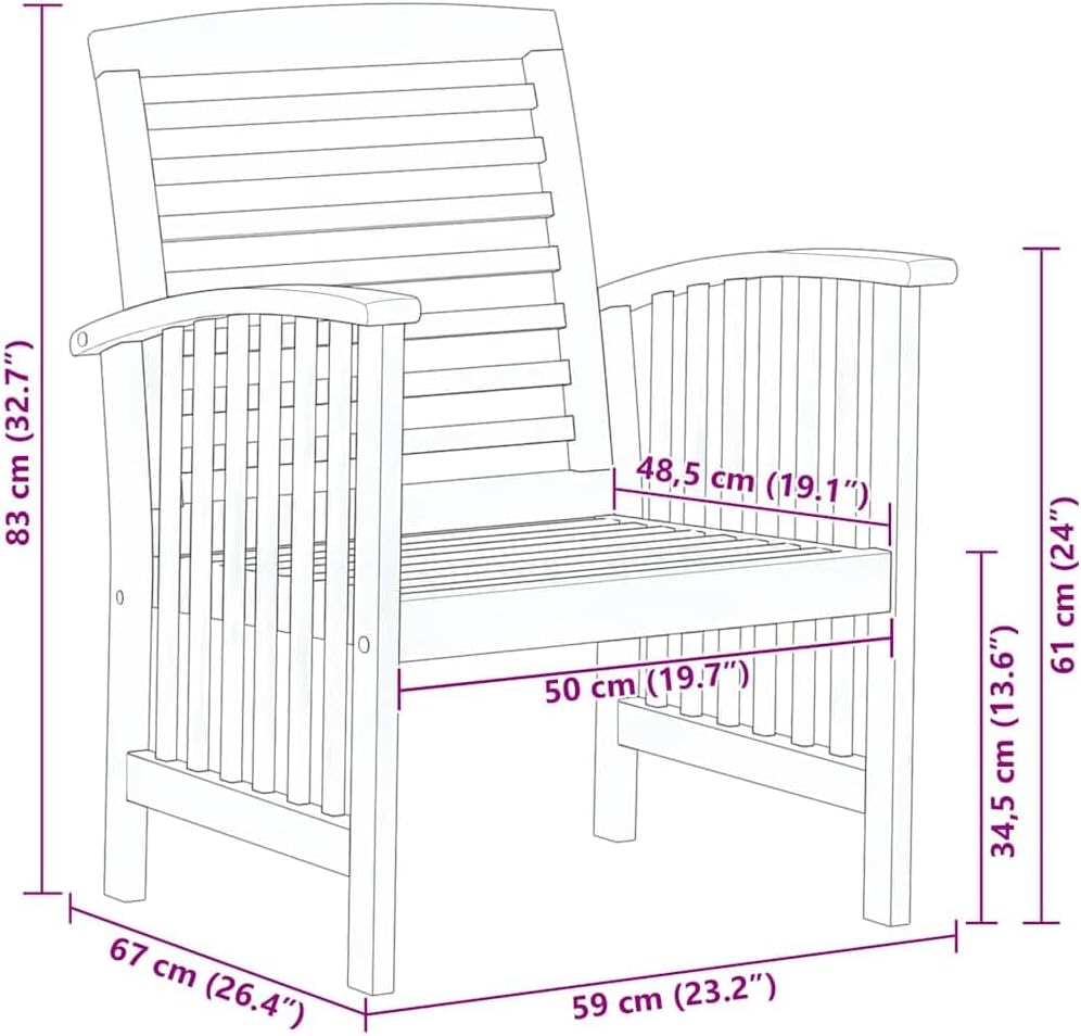 vidaXL Outdoor Dining Chairs, Set of 2, Solid Acacia Wood, Natural Finish Slatted Design, for Garden Patio Contemporary Wooden Seating