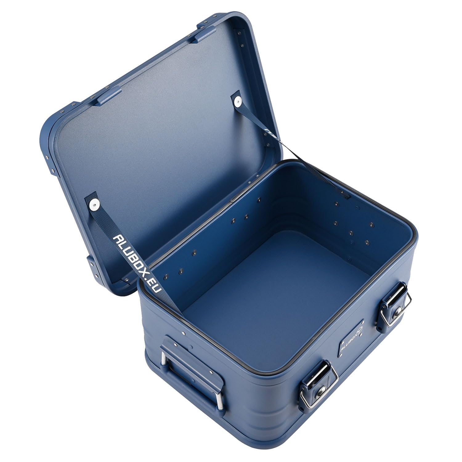 Alubox Alukiste abschließbar E18-BLUE - Premium Aluminium Werkzeugtruhe 18 Liter - Deckel mit Aluminium Druckguss Stapelecken und Gummidichtung - inklusive Schlösser - pulverbeschichtet blau
