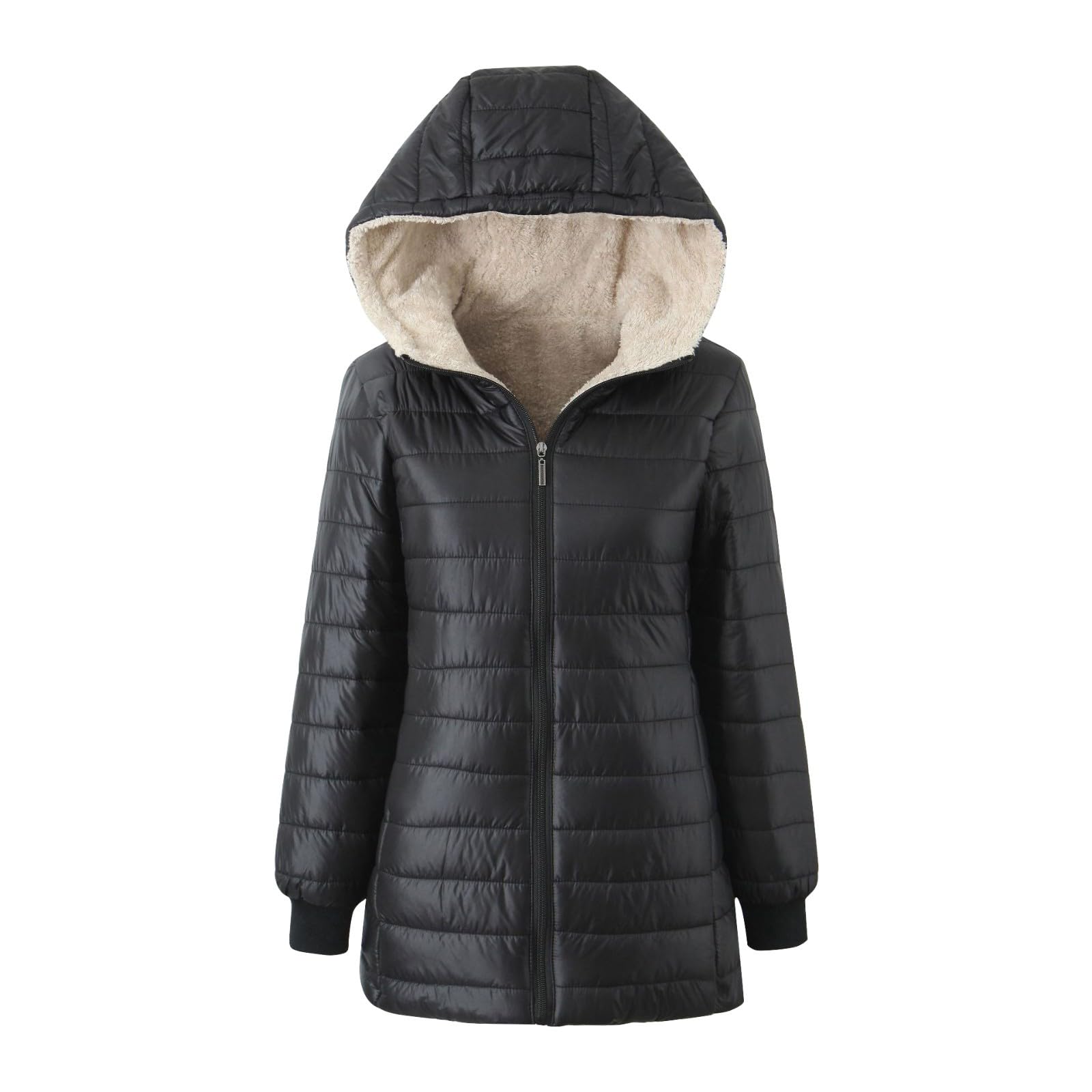 Chaqueta De Plumas para Mujer Manga Larga con Capucha Color Liso - Chaqueta Mujer Entretiempo con Bolsillo Cremallera Moda Transpirable Suave Cazadoras Deportiva Termica Plumíferos