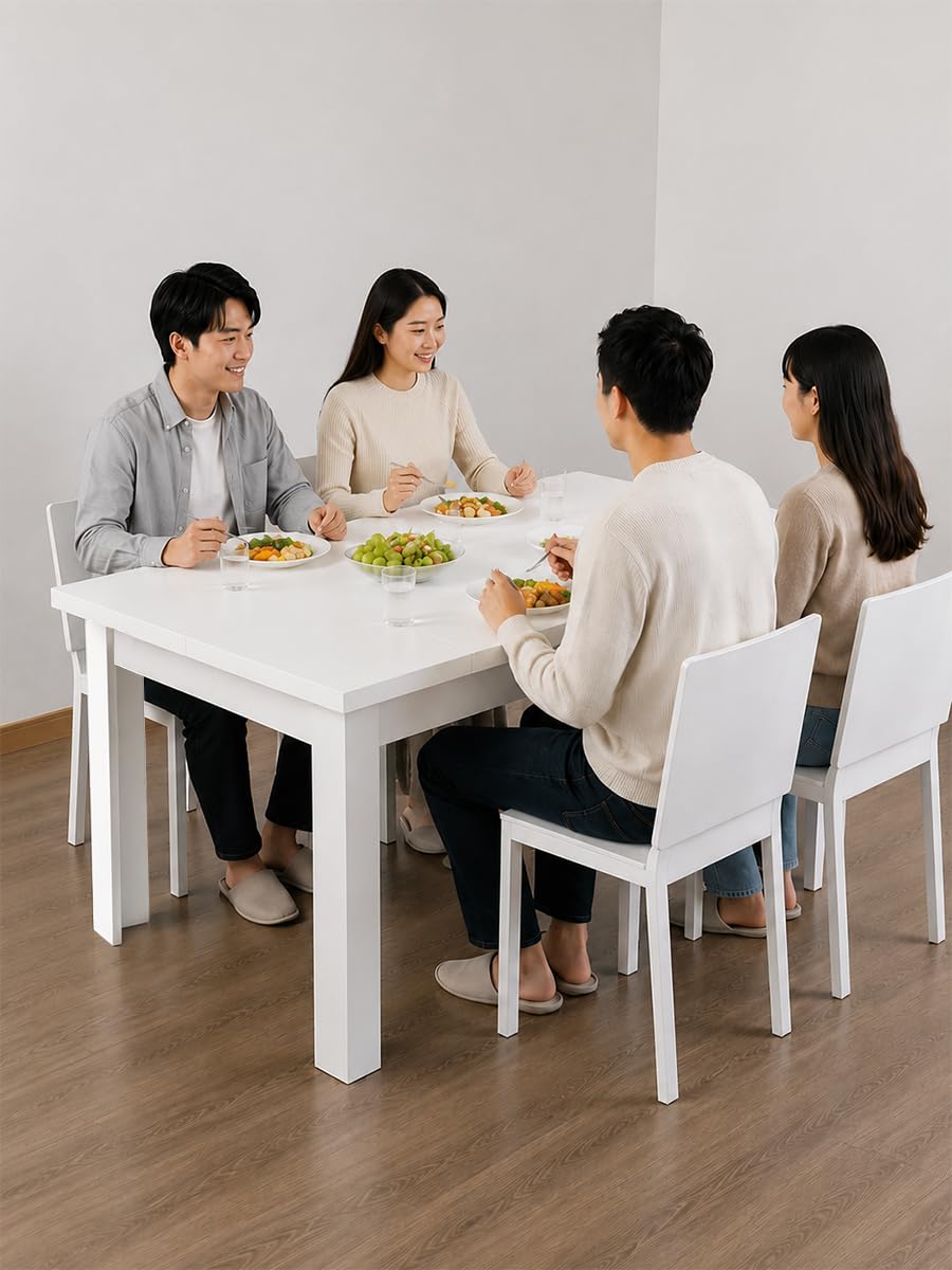 Tavolo da Pranzo Bianco Rettangolare Cucina Sala 120×70×75cm | Due piani laterali sollevabili nascondono vani per stoviglie e accessori, mentre la parte centrale fissa resta disponibile