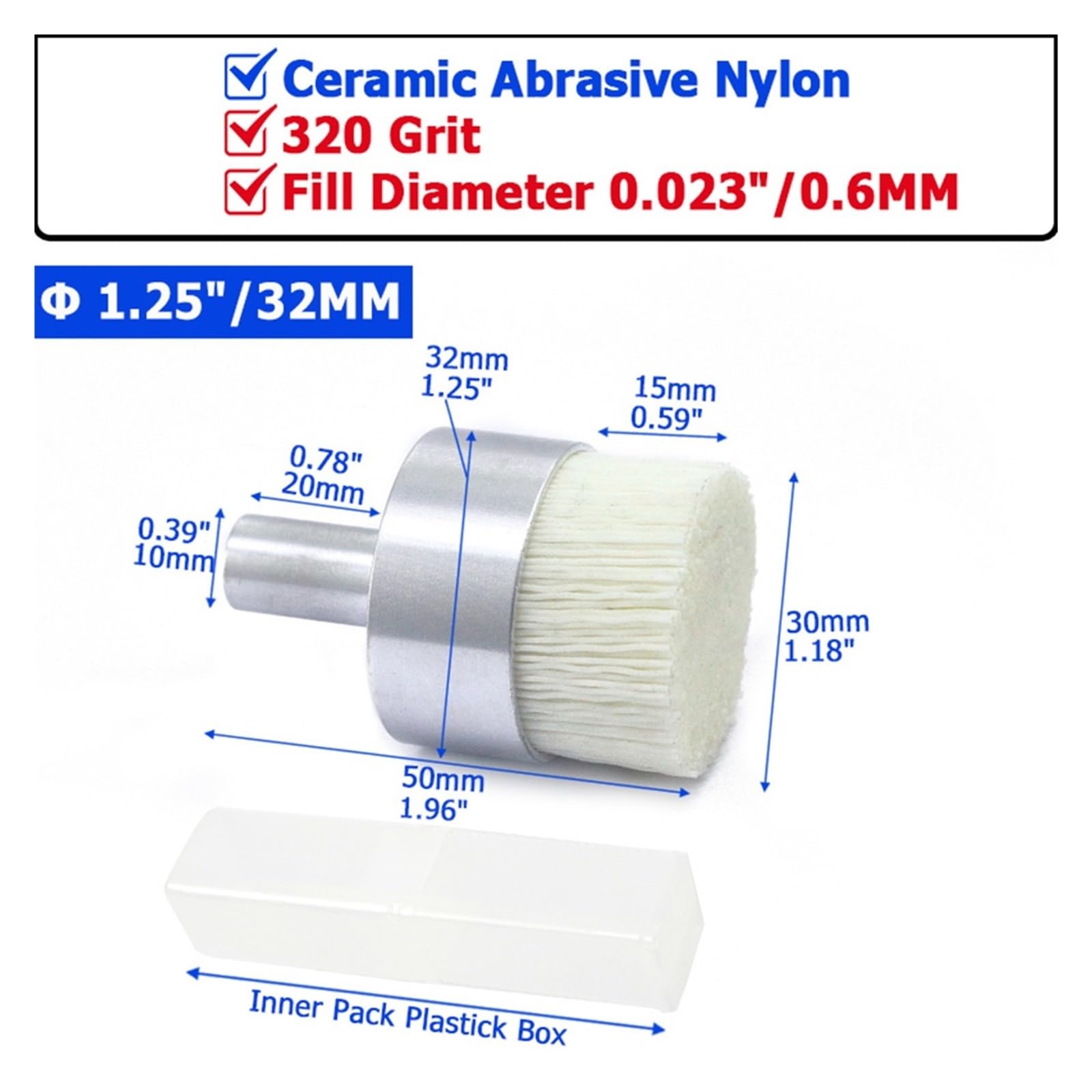 Spazzole metalliche per trapano, Spazzola WireWheel, Spazzole terminali abrasive in ceramica, Grana 180-500, 4-42 mm, SbavaturaLucidatura, Rimozione ruggine(Grit320 Diameter32mm)
