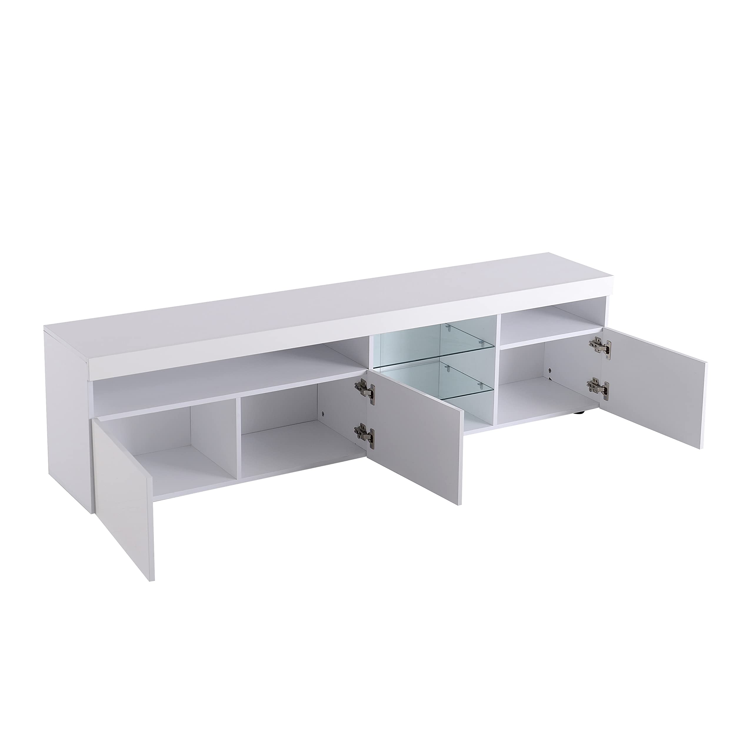 Mueble bajo para TV (180 cm, con iluminación LED, 3 puertas, 180 x 35 x 45 cm), color blanco