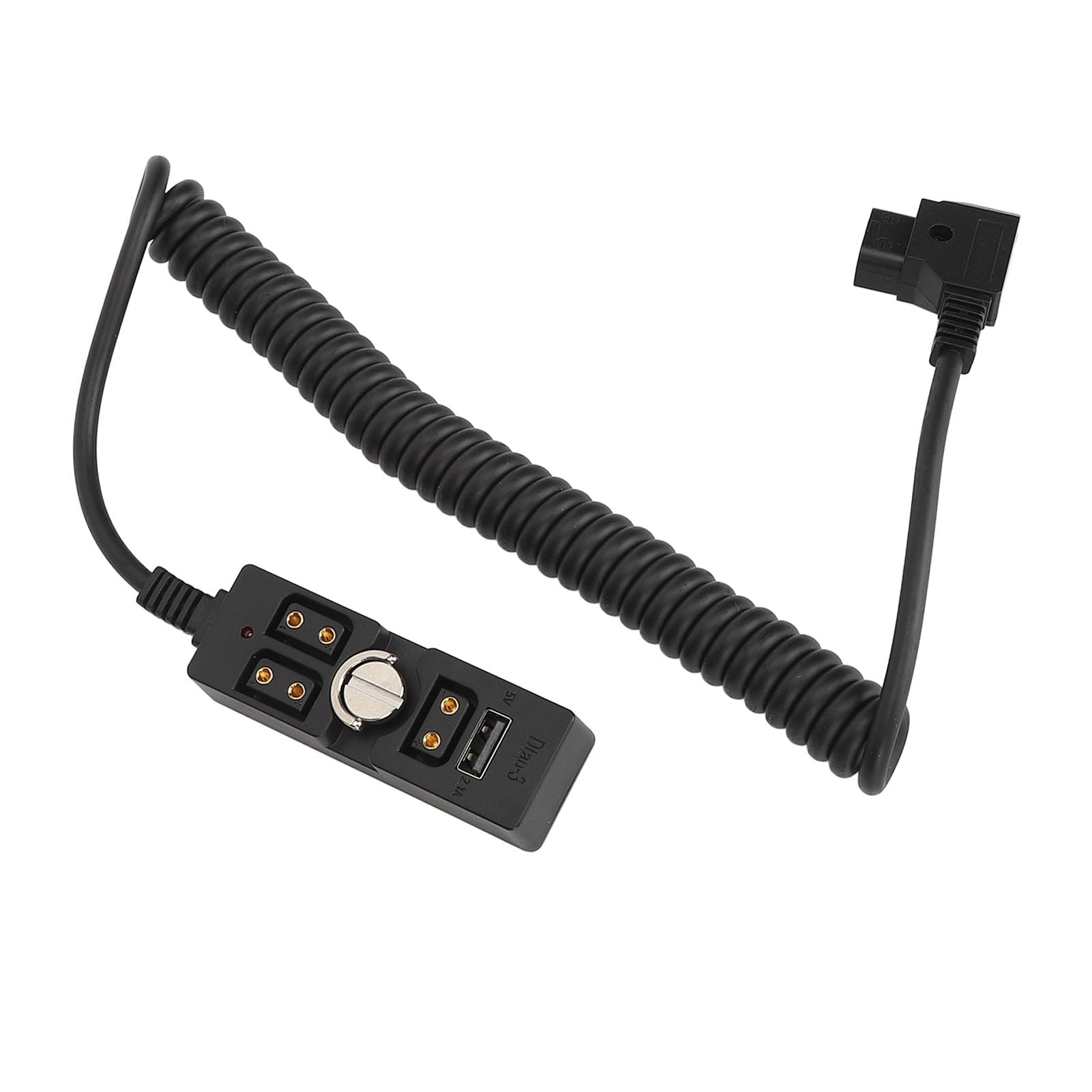 D Tap Power Cable, D Tap Male to 3 Port Female Splitter with USB, 1/4in Hand Screw, 5V 2.1A Indicator for RED V Mount Battery, Lightweight Spring Wire Extension Cord