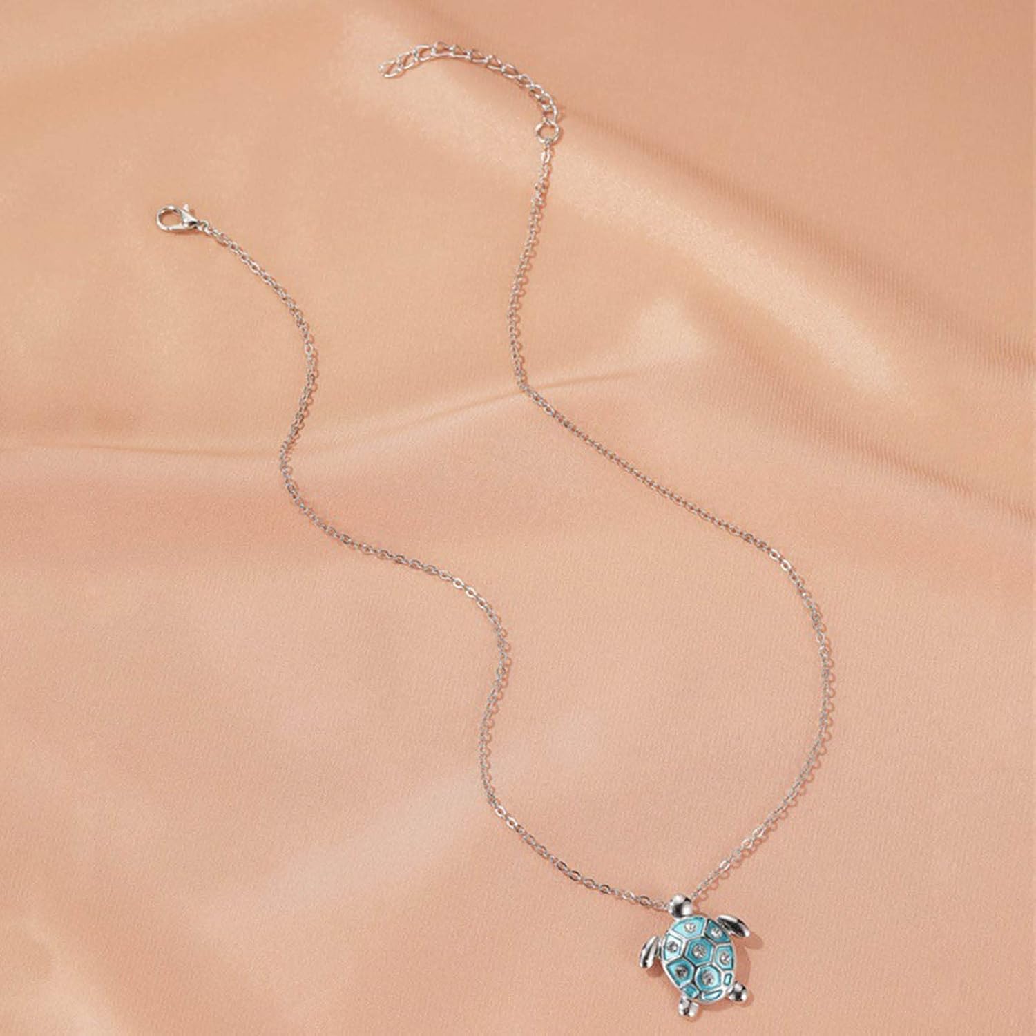Yienate Turtle Necklace Choker Silver Turtle Pendant Necklace Chain Blue Crystal Turtle Necklace Charm Cute Animal Crystal Jewellery Gift for Women Girls - Image 5